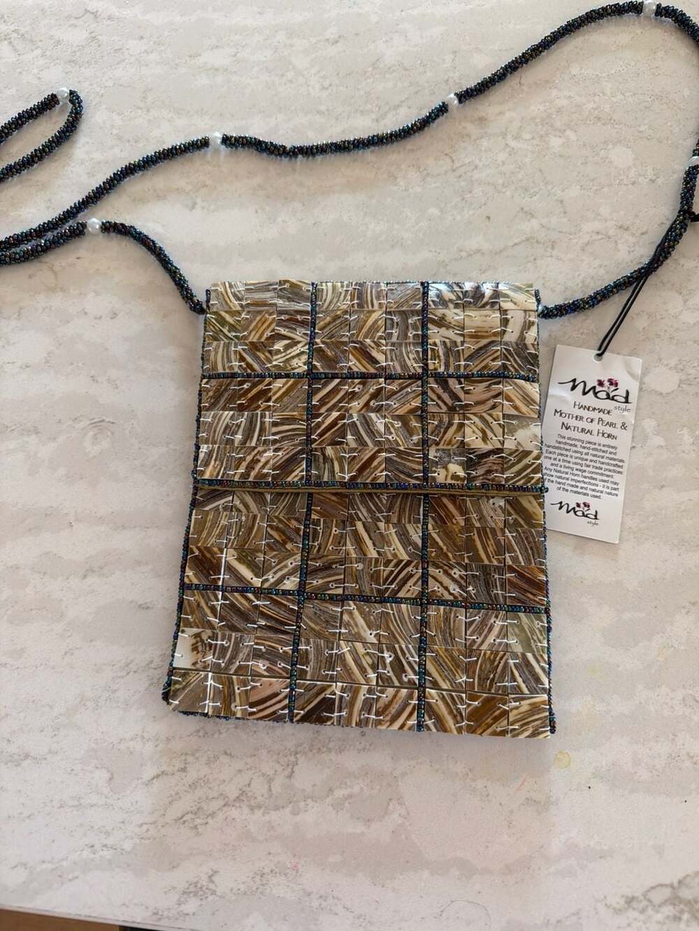 Mad‎ Style Handmade Mother of Pearl & Natural Horn Beaded Crossbody Bag